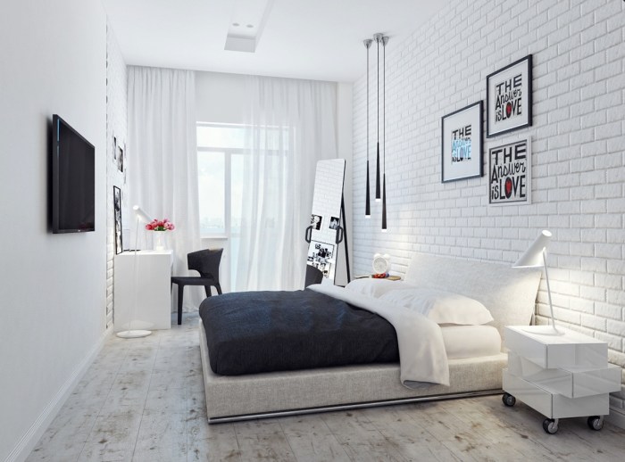 Black and white small bedroom decor